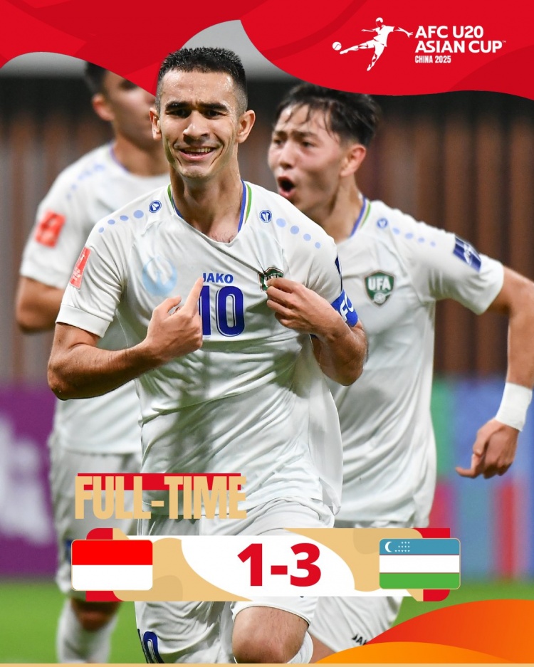 乌兹别克斯坦U20队3-1印尼U20队两连胜晋级8强,印尼U20队出局